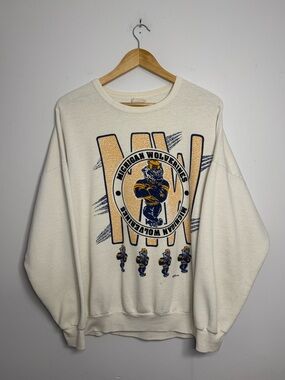 Vintage Michigan Wolverines Cream Graphic Crewneck Sweatshirt